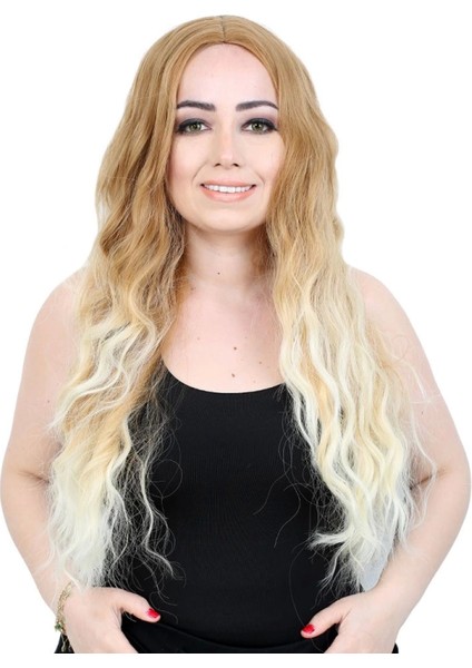 Fiber Sentetik Uzun Su Dalgası Peruk - Balköpüğü / Platin Kısa Ombreli