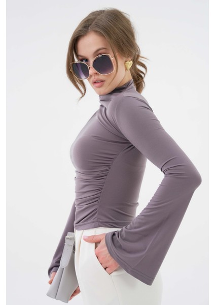 Antrasit Yanı Drape Büzgülü Likralı Örme Bluz fiyatları