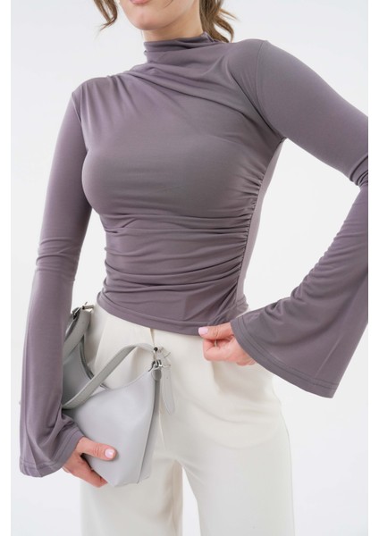 Antrasit Yanı Drape Büzgülü Likralı Örme Bluz fırsatları