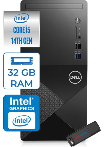 Vostro 3020MT Intel Core I5 14400 32GB 512GB SSD Freedos Masaüstü Bilgisayar ZTN2042VDT3020MTF117+ZETTAUSBBELLEK