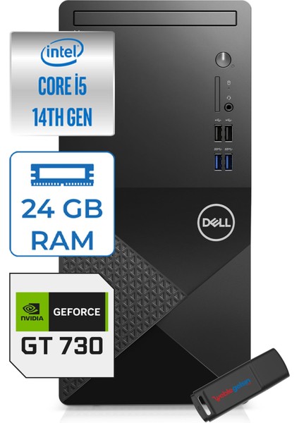 Vostro 3020MT Intel Core I5 14400 24GB 256GB SSD 4GB/GT730 Windows 11 Home Masaüstü Bilgisayar ZTN2042VDT3020MTGH111+ZETTAUSBBELLEK