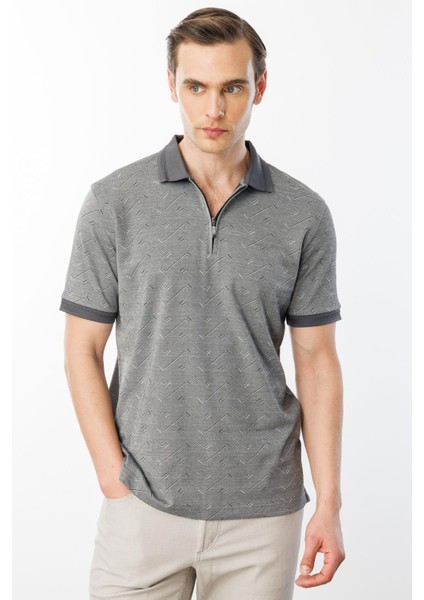 Erkek Fermuarlı Jakarlı T-Shirt Siyah