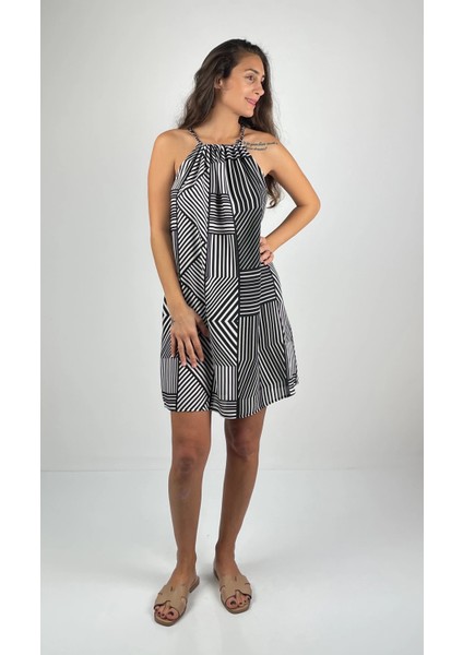 DIANA Halter Yaka Askılı Kısa Viskon Elbise