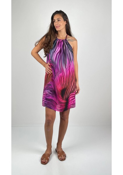 DIANA Halter Yaka Askılı Kısa Viskon Elbise modelleri