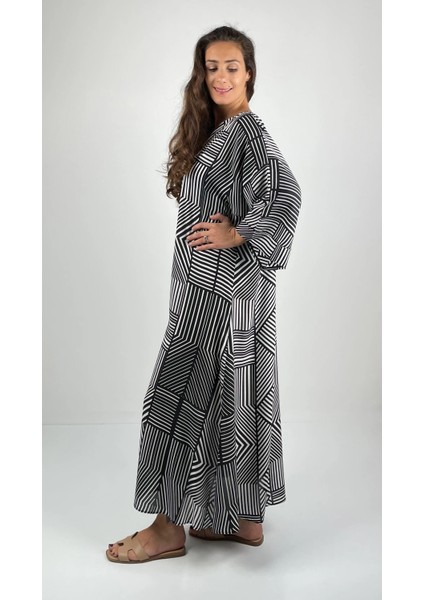 TRUVA V Yaka Turvakar Kollu Oversize Uzun Viskon Elbise indirimleri