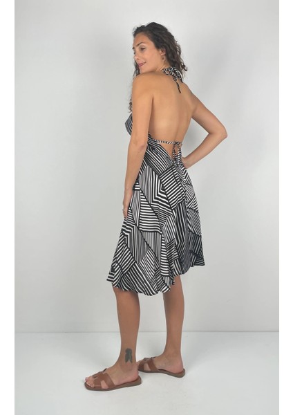 BOLERO K. V Yaka Boyundan ve Sırttan Bağlı Askılı Kısa Viskon Elbise fırsatları