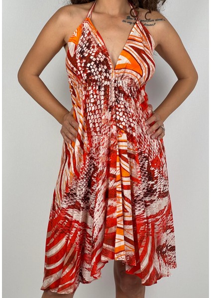 BOLERO K. V Yaka Boyundan ve Sırttan Bağlı Askılı Kısa Viskon Elbise fiyatları