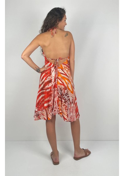 BOLERO K. V Yaka Boyundan ve Sırttan Bağlı Askılı Kısa Viskon Elbise fırsatları