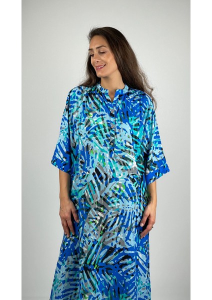 DEMETER Düğmeli Yuvarlak Yaka Uzun Kollu Uzun Viskon Elbise modelleri