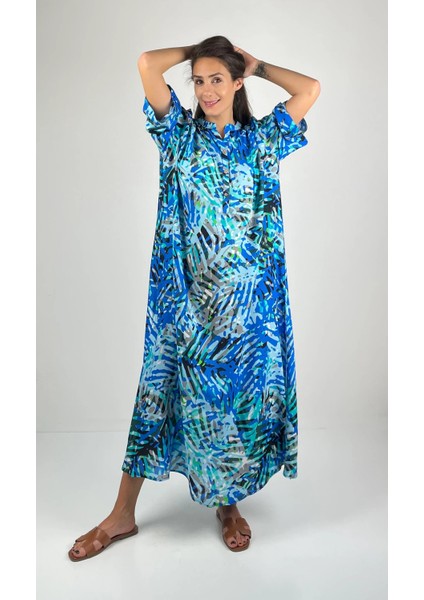 DEMETER Düğmeli Yuvarlak Yaka Uzun Kollu Uzun Viskon Elbise fırsatları