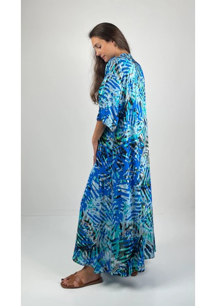 DEMETER Düğmeli Yuvarlak Yaka Uzun Kollu Uzun Viskon Elbise indirimleri