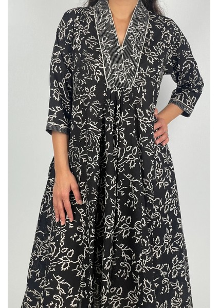 MARCIA DRESS V Yaka Desenli El Baskısı Uzun Elbise fiyatları