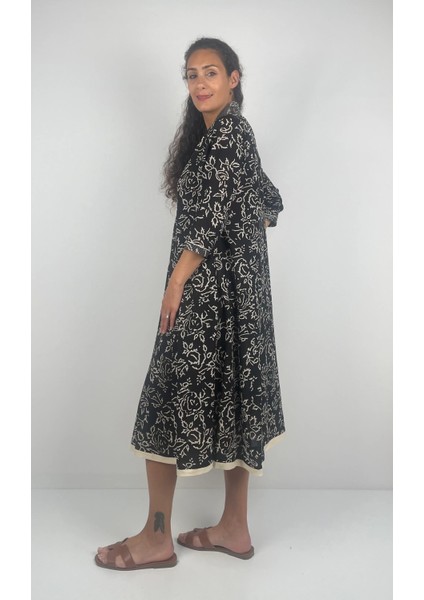 MARCIA DRESS V Yaka Desenli El Baskısı Uzun Elbise modelleri