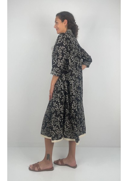 MARCIA DRESS V Yaka Desenli El Baskısı Uzun Elbise fırsatları