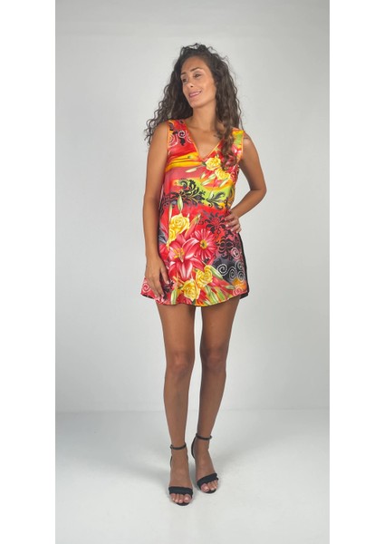 Flower V Yaka Mini Tunik Saten İpek Elbise fiyatları