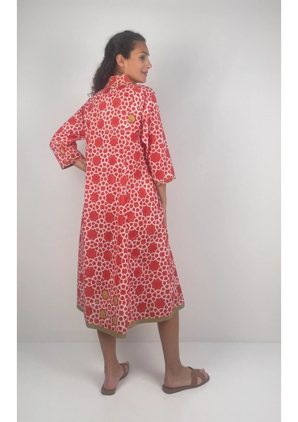 MARCIA DRESS V Yaka Desenli El Baskısı Uzun Elbise indirimleri