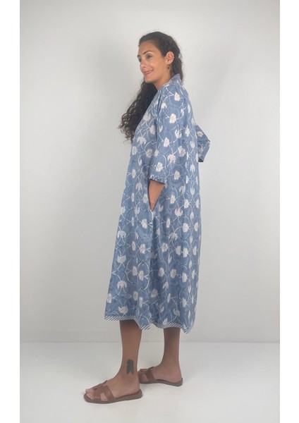 MARCIA DRESS V Yaka Desenli El Baskısı Uzun Elbise fırsatları