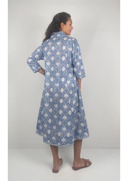 MARCIA DRESS V Yaka Desenli El Baskısı Uzun Elbise indirimleri