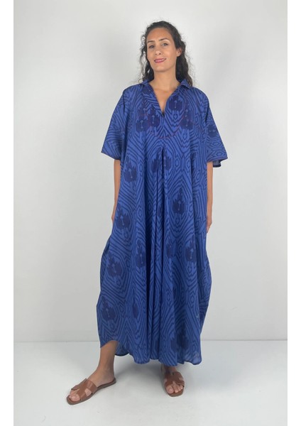 HERA UZUN Kaftan Desenli El Baskısı Oversize Midi Boy