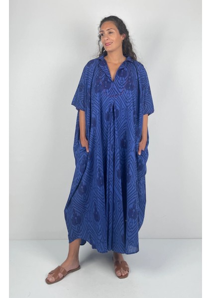 HERA UZUN Kaftan Desenli El Baskısı Oversize Midi Boy