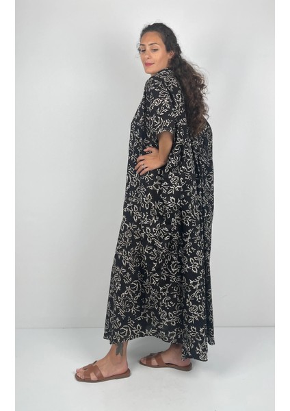 HERA UZUN Kaftan Desenli El Baskısı Oversize Midi Boy