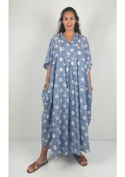 HERA UZUN Kaftan Desenli El Baskısı Oversize Midi Boy