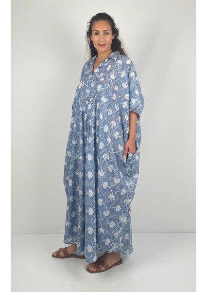 HERA UZUN Kaftan Desenli El Baskısı Oversize Midi Boy