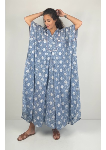 HERA UZUN Kaftan Desenli El Baskısı Oversize Midi Boy