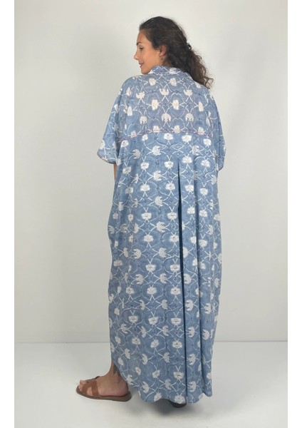 HERA UZUN Kaftan Desenli El Baskısı Oversize Midi Boy