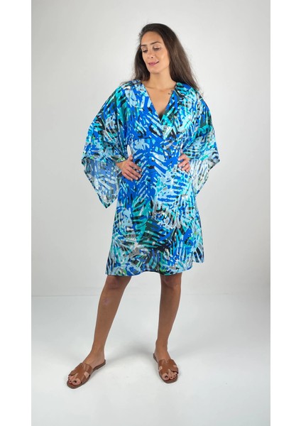 MARINE V Yaka Kimono Kollu Kısa Viskon Elbise modelleri