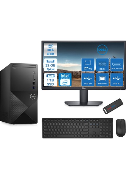Vostro 3020MT Intel Core I5 14400 32GB 1tb SSD Freedos 27" Fhd Monitör Bilgisayar ZTN2042VDT3020MT7F118+ZETTAUSBBELLEK
