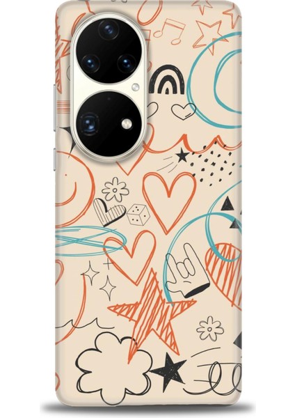 Huawei P50 Pro Kılıf Hd Baskılı - Notalar Turuncu