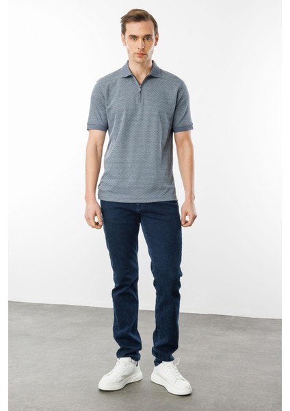 Erkek Fermuarlı Jakarlı T-Shirt Füme modelleri