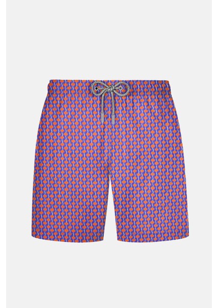 845 Erkek Mavi Turuncu Desenli Deniz Şortu