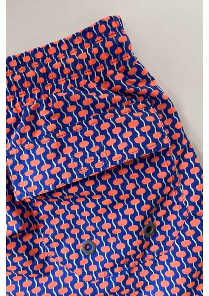 845 Erkek Mavi Turuncu Desenli Deniz Şortu modelleri