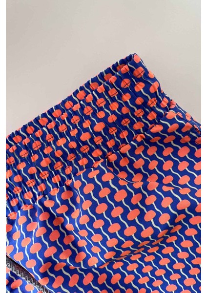 845 Erkek Mavi Turuncu Desenli Deniz Şortu fırsatları