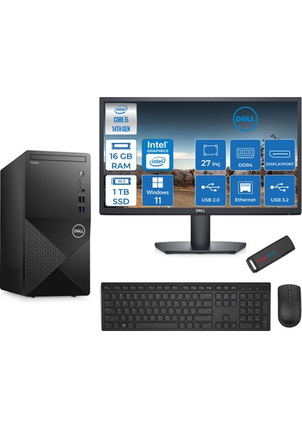 Vostro 3020MT Intel Core I5 14400 16GB 1tb SSD Windows 11 Pro 27" Fhd Monitör Bilgisayar ZTN2042VDT3020MT7W108+ZETTAUSBBELLEK
