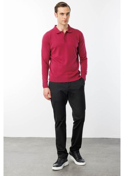 Erkek Basic Polo Yaka Ince Triko Kazak Sıklamen fırsatları