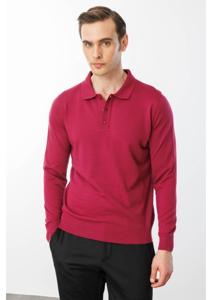 Erkek Basic Polo Yaka Ince Triko Kazak Sıklamen indirimleri