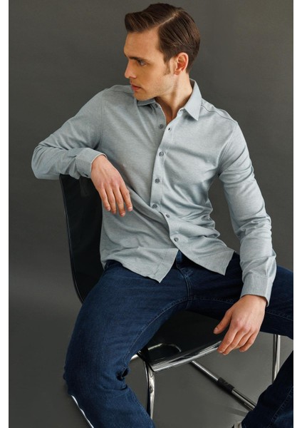 Erkek Uzun Kol Manşetli Gömlek Gri
