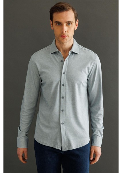 Erkek Uzun Kol Manşetli Gömlek Gri modelleri