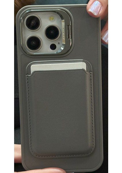 Apple iPhone 12 / 13 / 14 / 15 / 16 Serisi ile Uyumlu Deri Cüzdan Magsafe Titanyum Gri fiyatları