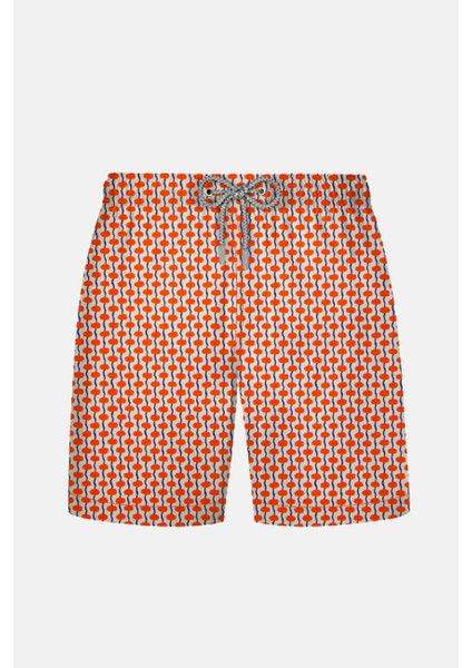 845 Erkek Krem Turuncu Desenli Deniz Şortu