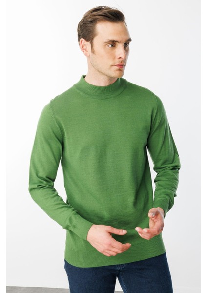 Erkek Basic Yarım Balıkçı Ince Triko Kazak K.yosun