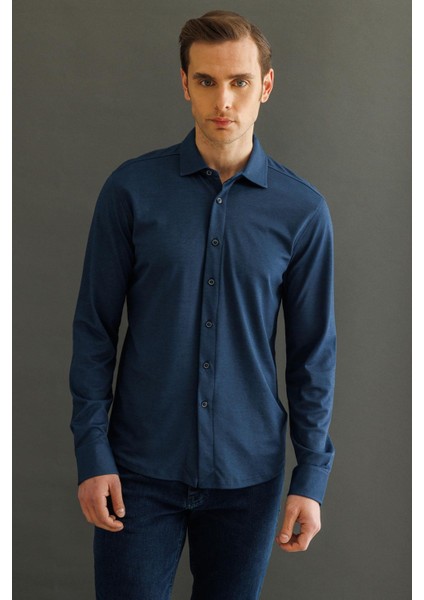 Erkek Uzun Kol Manşetli Gömlek Petrol modelleri