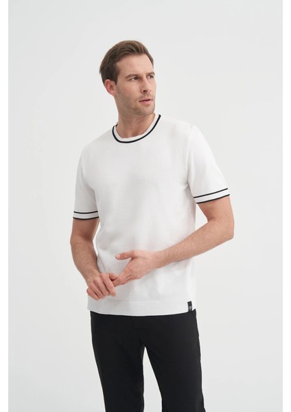 Bisiklet Yaka Regular Fit Çizgili Triko Tişört