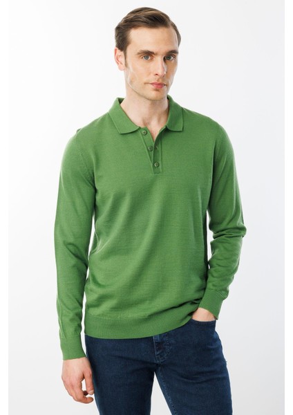 Erkek Basic Polo Yaka Ince Triko Kazak K.yosun