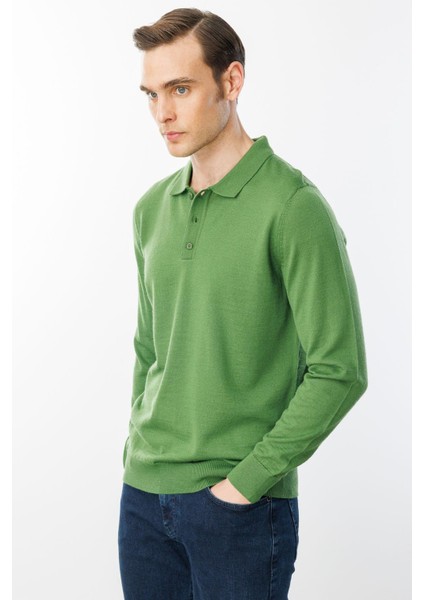 Erkek Basic Polo Yaka Ince Triko Kazak K.yosun