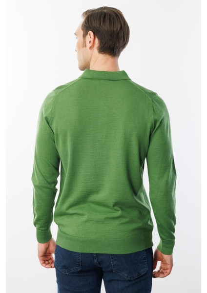 Erkek Basic Polo Yaka Ince Triko Kazak K.yosun