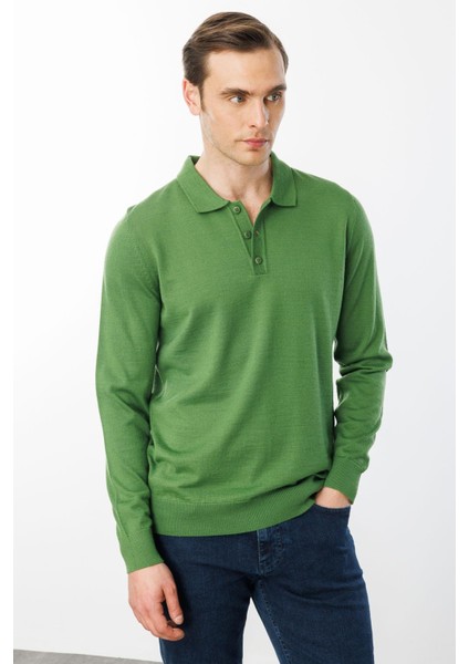 Erkek Basic Polo Yaka Ince Triko Kazak K.yosun